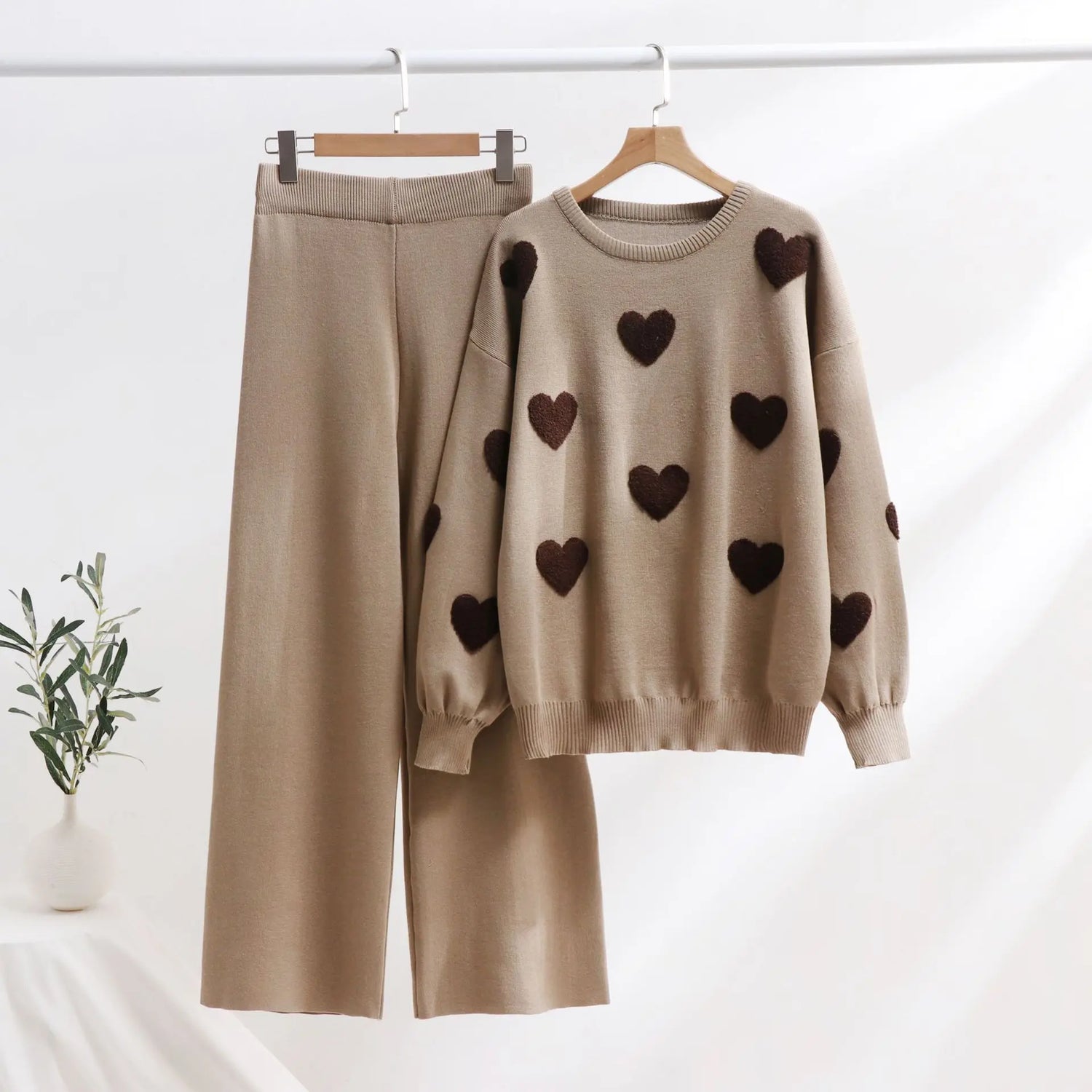 Heart Knitted Pants Outfit Top Two-piece Set - shopluxelook.store