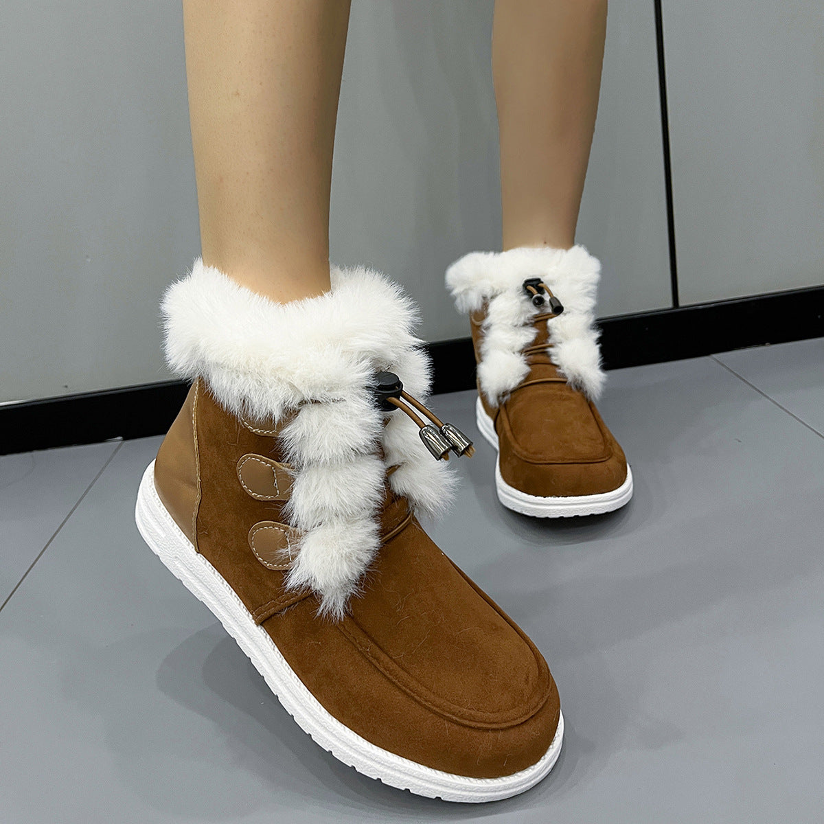 Fashion Suede Fleece Snow Boots Winter Warm Plush Round Toe Cotton Sho