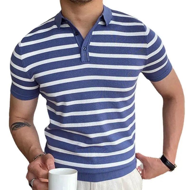 Blue Striped Business Polo Shirt For Men shopluxelook.store