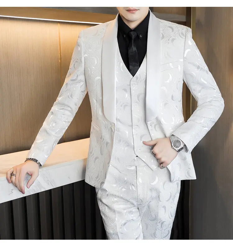 Wedding Embossed Dress Suit Three-piece Suit For Men shopluxelook.store