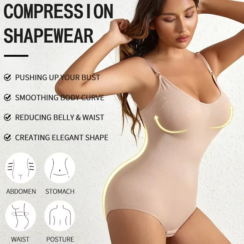 1 Piece Solid Seamless Shaping Shapewear Bodysuit, Tummy Control Butt 