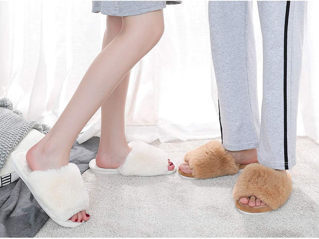 Women'S Fuzzy Fur Flat Slippers Soft Open Toe House Slippers Memory Fo