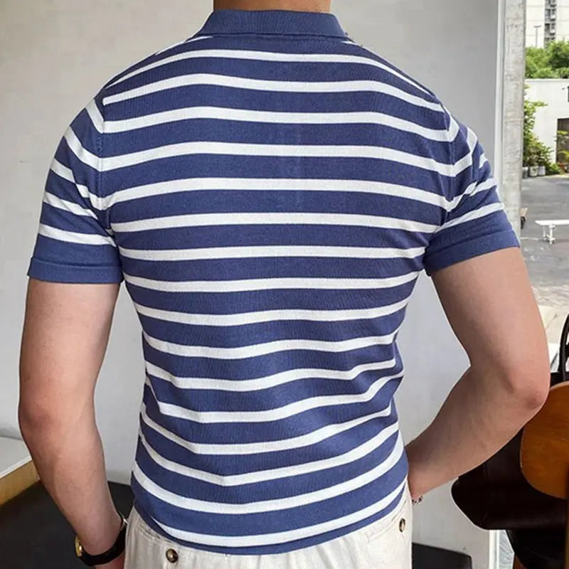 Blue Striped Business Polo Shirt For Men shopluxelook.store