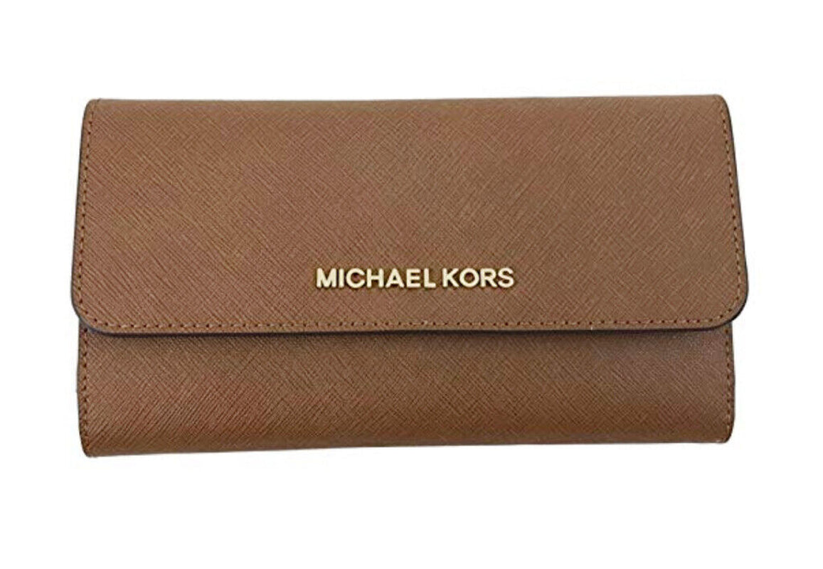 Michael Kors Jet Set Travel Large Trifold Wallet Signature MK Brown Bl