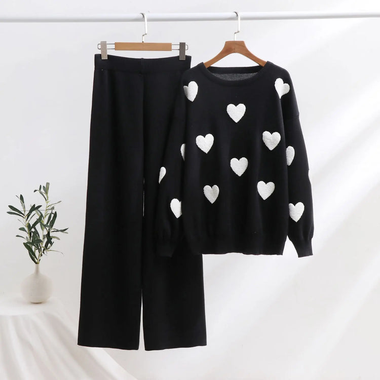 Heart Knitted Pants Outfit Top Two-piece Set - shopluxelook.store