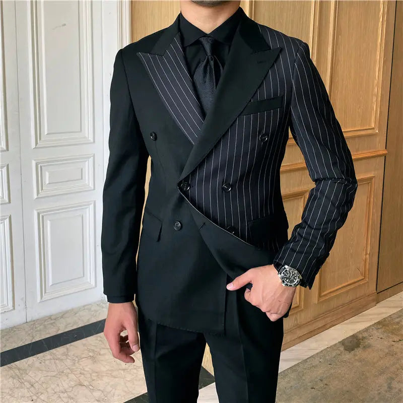 British Striped Double Breasted Suit Men shopluxelook.store