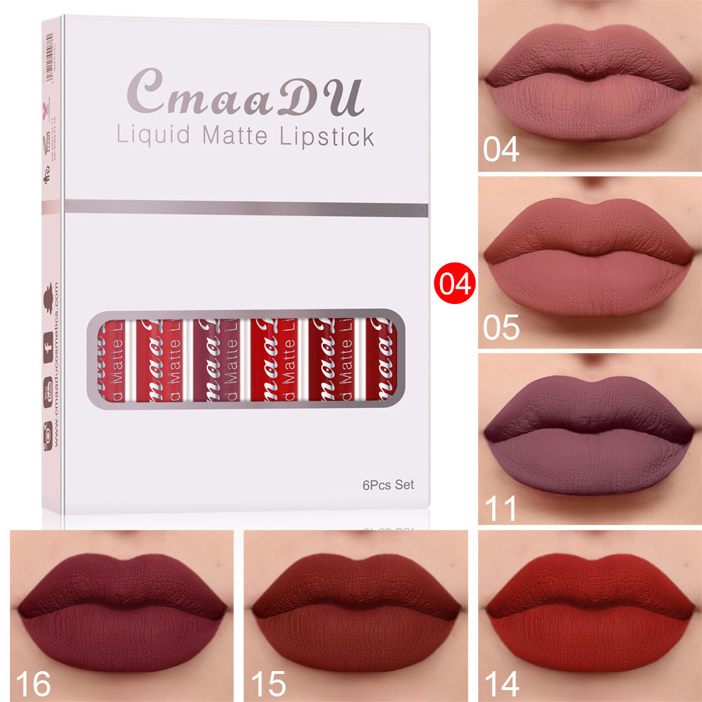 6 Boxes Of Matte Non-stick Cup Waterproof Lipstick Long Lasting Lip Gl