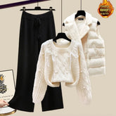 Three-piece Vest Thickened Sweater Wide-leg Pants Women&