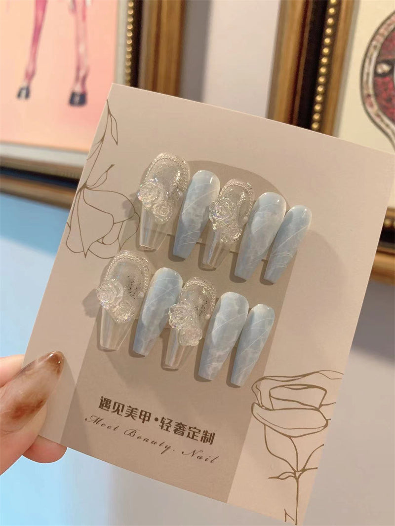 Premium Feel Wearable Nails Soft Macchiato Blue Ice