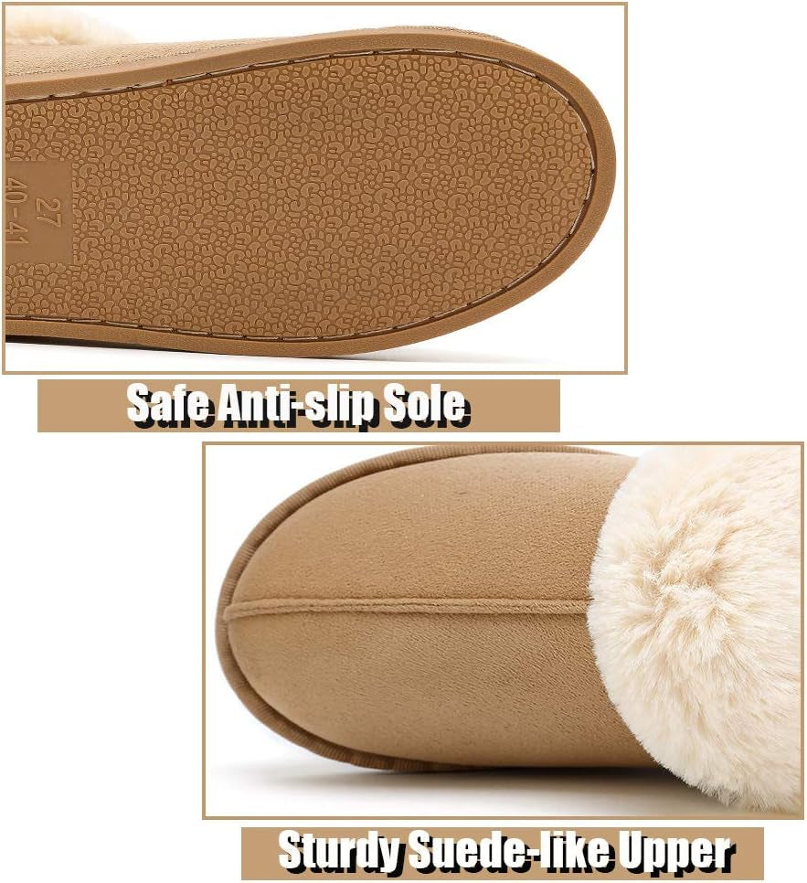 Womens Slippers Fur Slippers Ladies House Bedroom Shoes with Anti-Slip