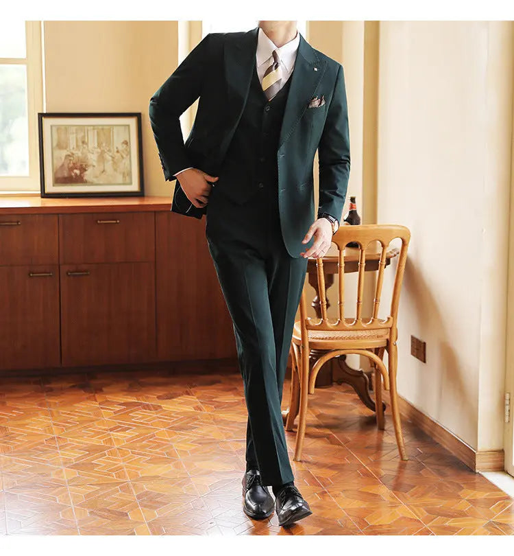 High-end Wedding Bridegroom Suit Suit Closure Collar Suit Three-piece Suit Men Caramel shopluxelook.store