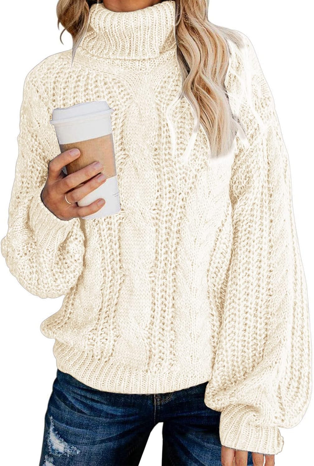 Chic Balloon Sleeve Oversized Turtleneck Sweater - Cozy Winter Pullover