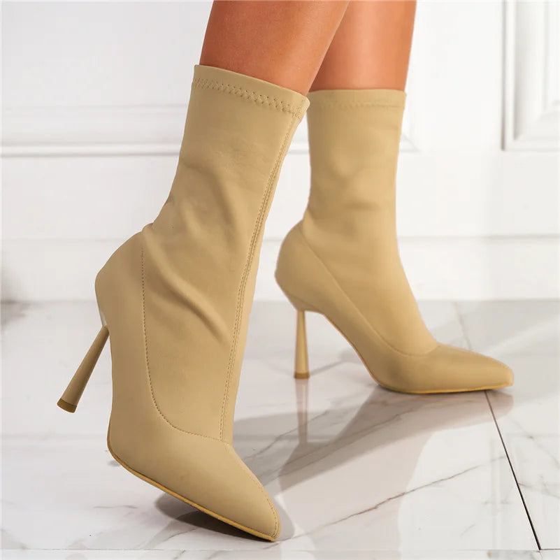 2023 Women Fetish Silk Sock Boots 11.5Cm High Heels Stretch Fashion He