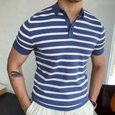 Blue Striped Business Polo Shirt For Men shopluxelook.store