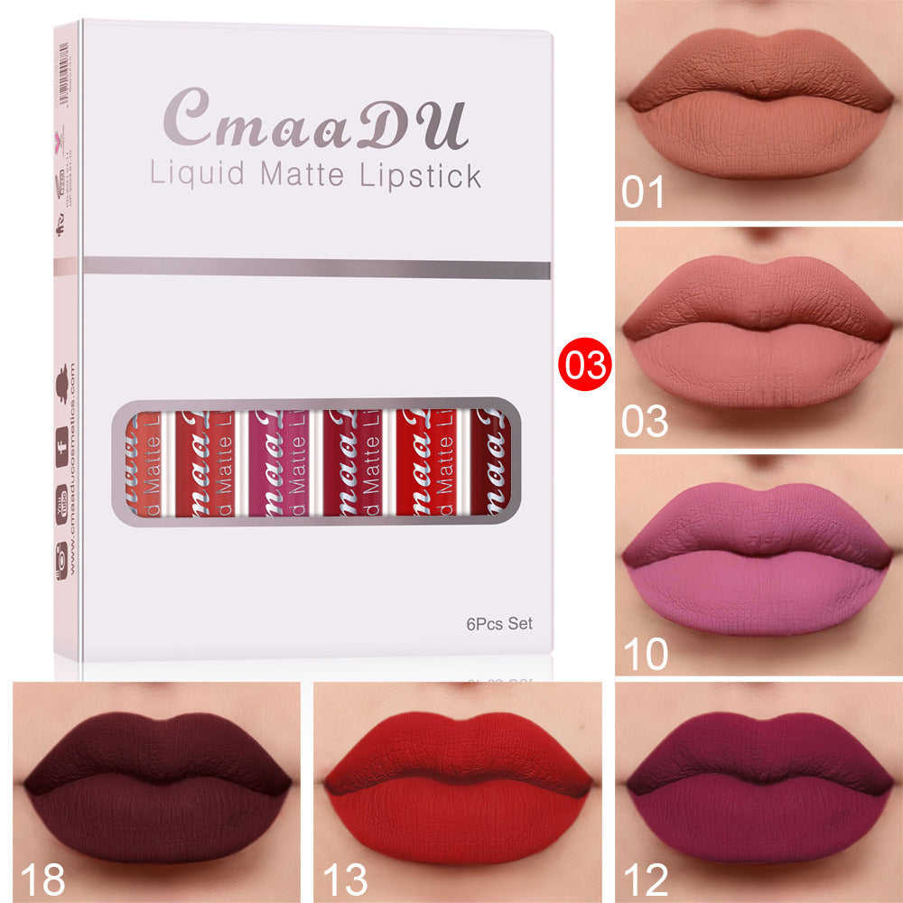 6 Boxes Of Matte Non-stick Cup Waterproof Lipstick Long Lasting Lip Gl