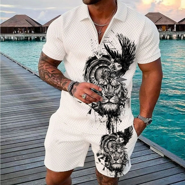 Fashionable Zipper Polo Shirt Suit For Men shopluxelook.store