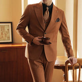 High-end Wedding Bridegroom Suit Suit Closure Collar Suit Three-piece Suit Men Caramel shopluxelook.store