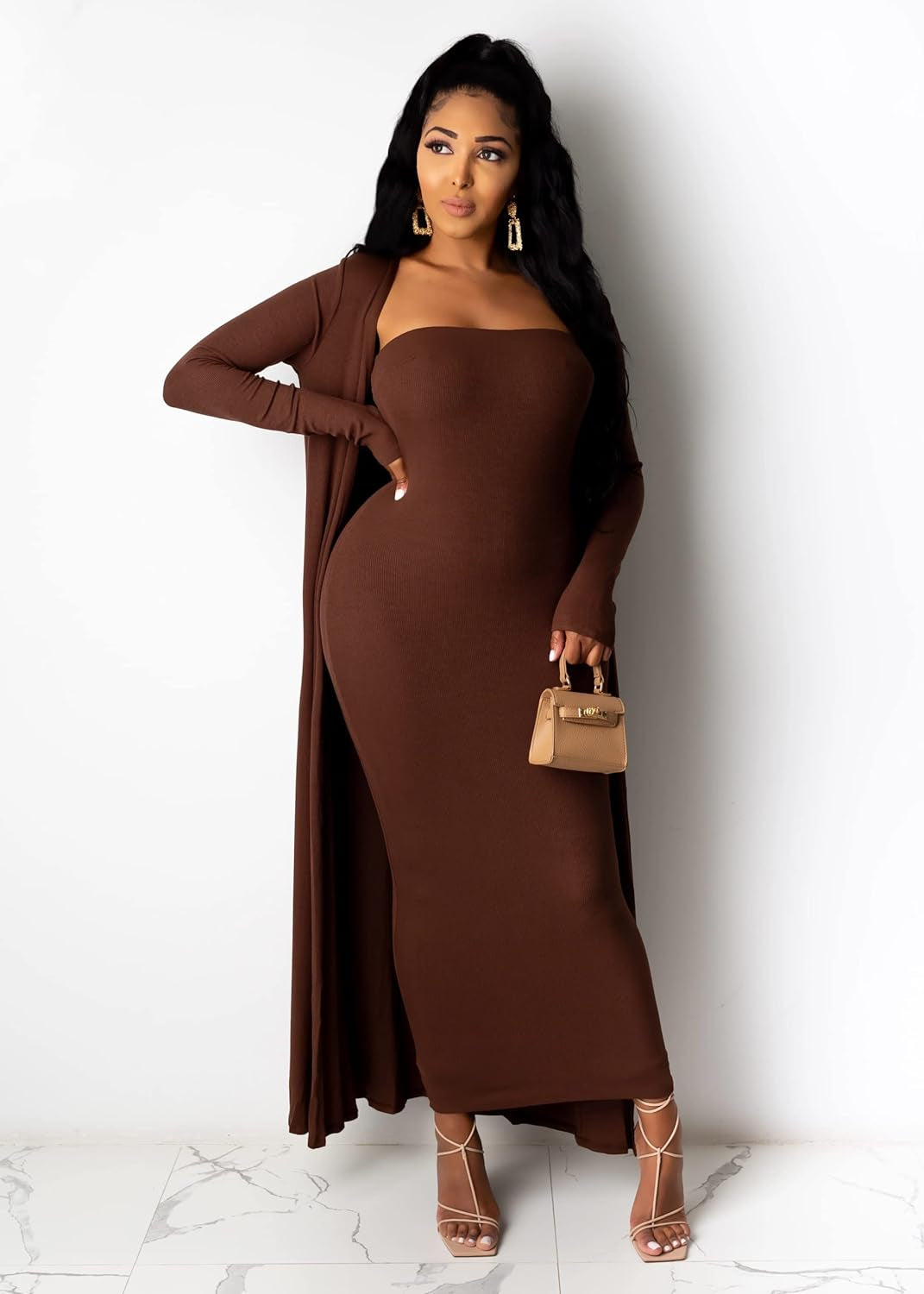 Two Piece for Women Sexy off the Shoulder Bodycon Midi Dresses with Lo