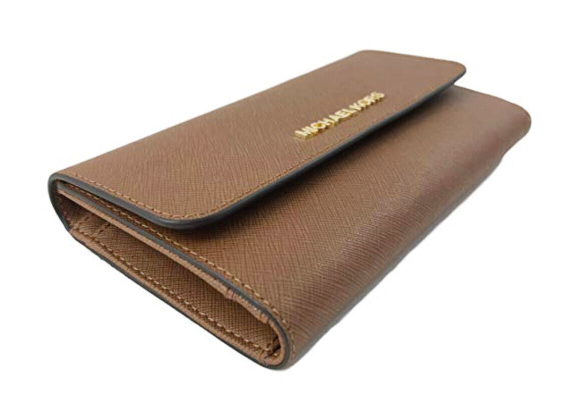 Michael Kors Jet Set Travel Large Trifold Wallet Signature MK Brown Bl