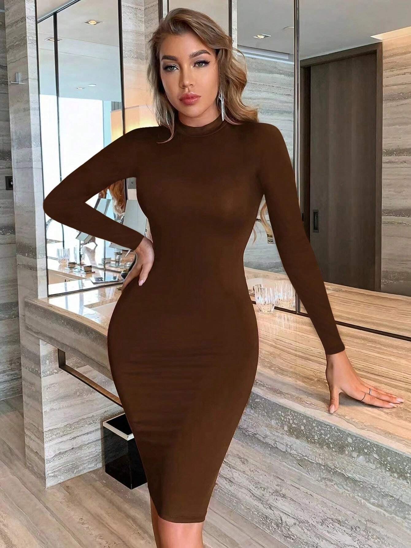 SHEIN Ezwear Solid Scoop Neck Bodycon Dress