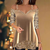 Fashion Solid Color Suede Sequin Splicing Sling Top Women&