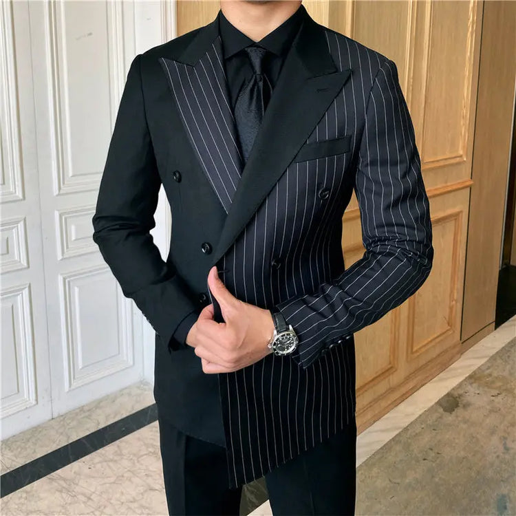 British Striped Double Breasted Suit Men shopluxelook.store