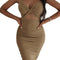 Women Cut Out Party Club Elegant Sexy Knitted Backless Spaghetti Strap Bodycon Dress Khaki M