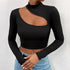 Trendy Unique Hollow Small Turtleneck Long Sleeve T-shirt - shopluxelook.store