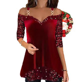 Fashion Solid Color Suede Sequin Splicing Sling Top Women&