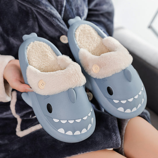 Winter Shark Shoes House Slippers With Button EVA Couple Slippers