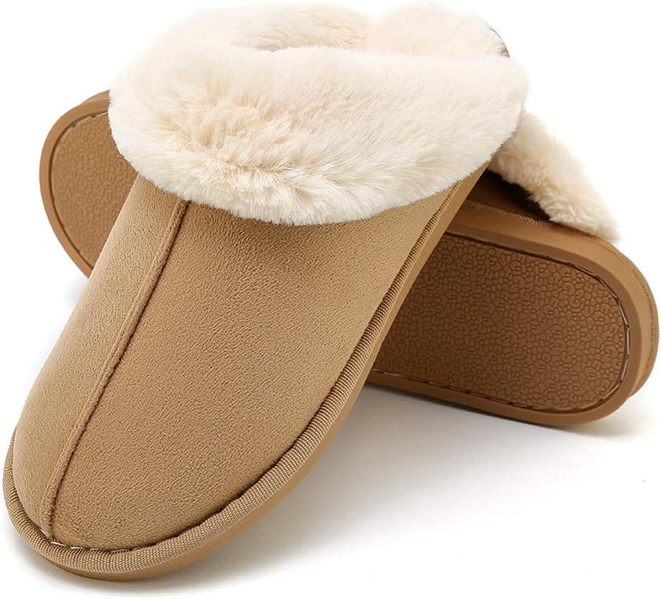 Womens Slippers Fur Slippers Ladies House Bedroom Shoes with Anti-Slip