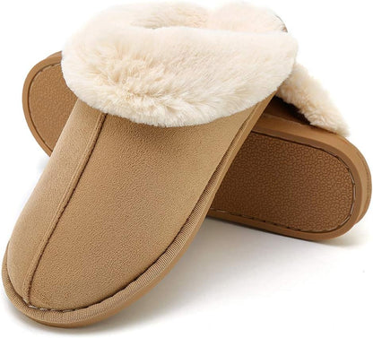 Womens Slippers Fur Slippers Ladies House Bedroom Shoes with Anti-Slip Sole for Indoor Outdoor