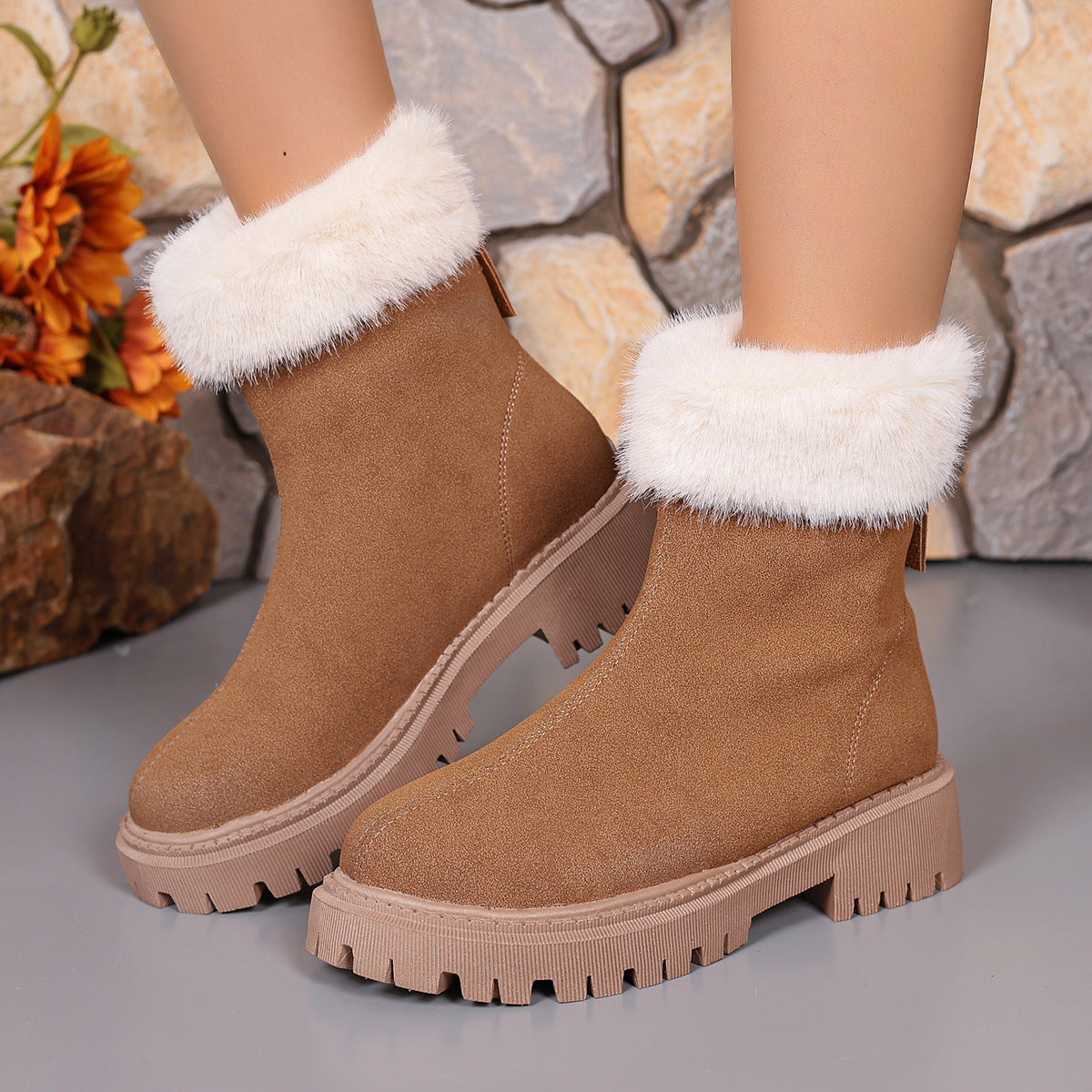 Square-heeled Snow Boots Winter Plus Velvet Platform Plush Shoes Fashi