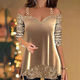 Fashion Solid Color Suede Sequin Splicing Sling Top Women&