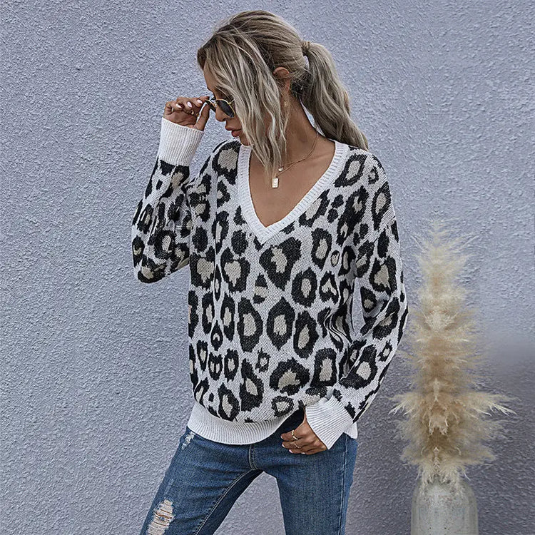 European And American Style Leopard Print Knitted Pullover shopluxelook.store