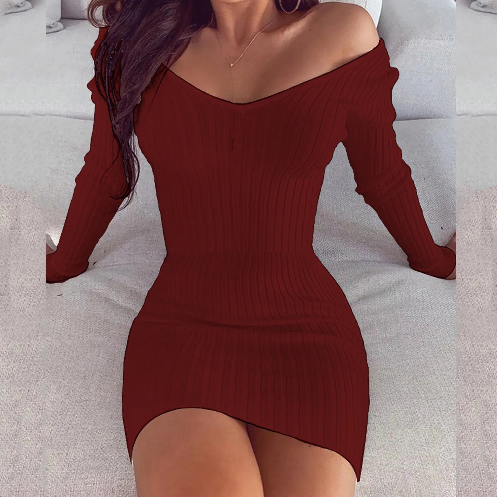 Sexy off Shoulder Long Sleeve Bodycon Dress for Women 2024 Spring Autu