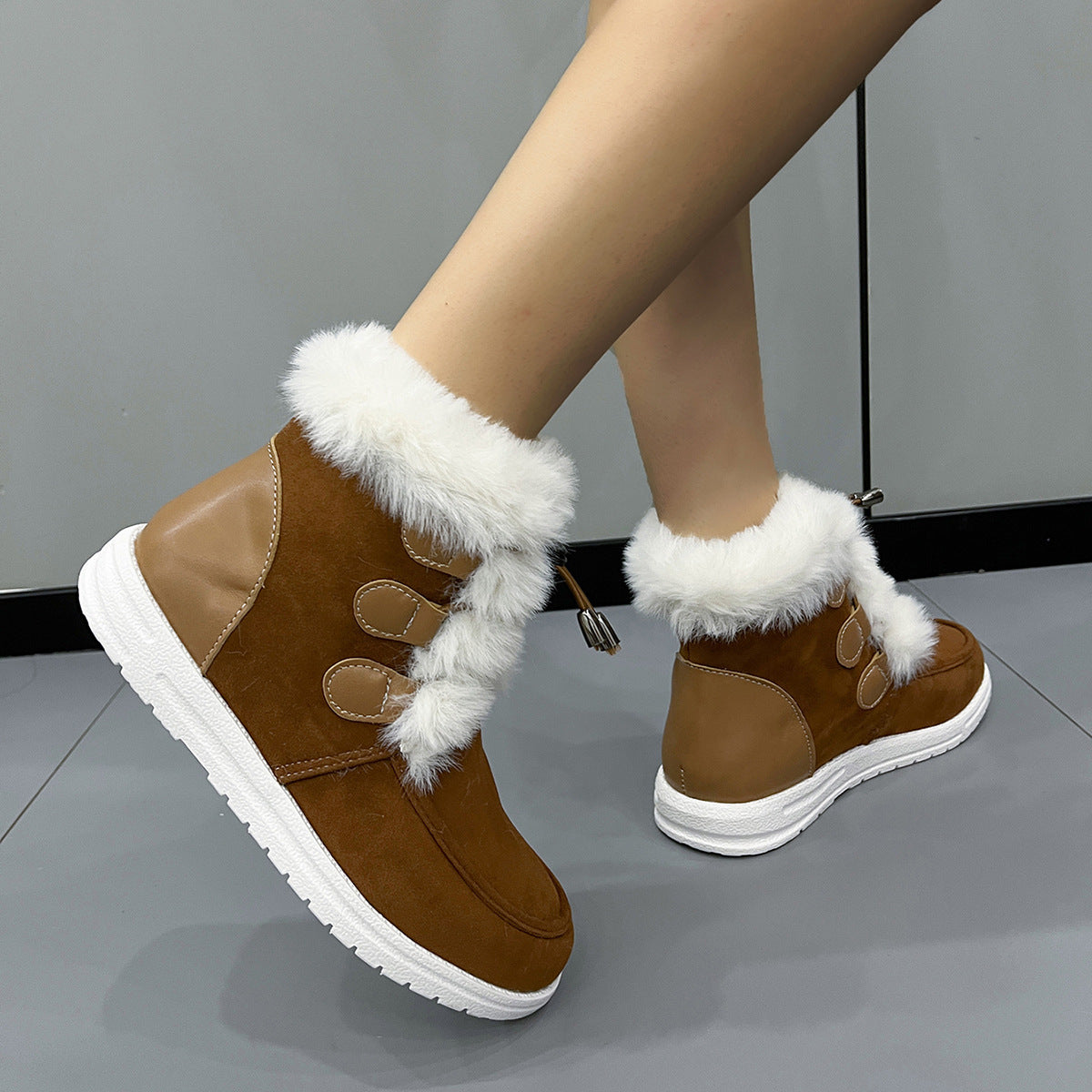 Fashion Suede Fleece Snow Boots Winter Warm Plush Round Toe Cotton Sho