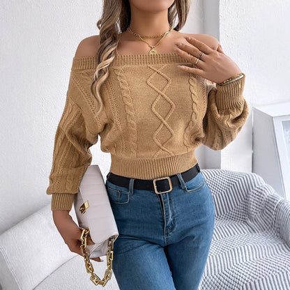 Women's Casual Solid Color Off-shoulder Long Sleeve Pullover Sweater