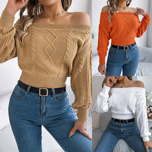 Women's Casual Solid Color Off-shoulder Long Sleeve Pullover Sweater