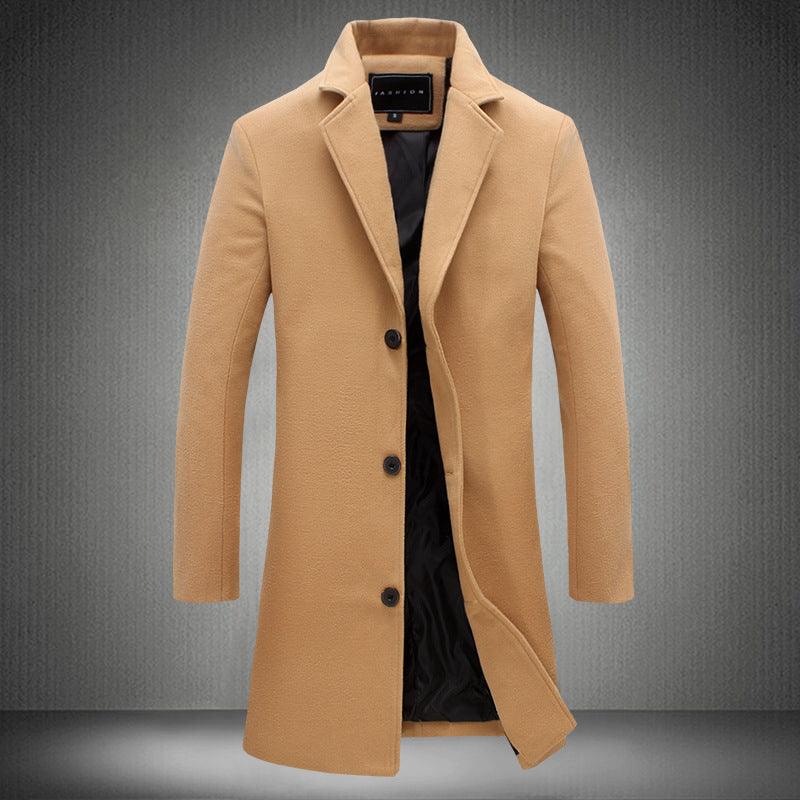 mens woolen coat-Autumn And Winter New Mens Solid Color Casual Business Woolen Coats-shopluxelook.store