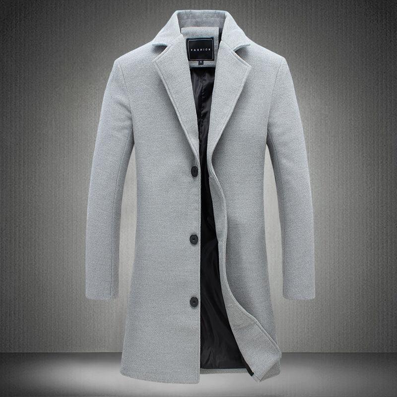 mens woolen coat-Autumn And Winter New Mens Solid Color Casual Business Woolen Coats-shopluxelook.store