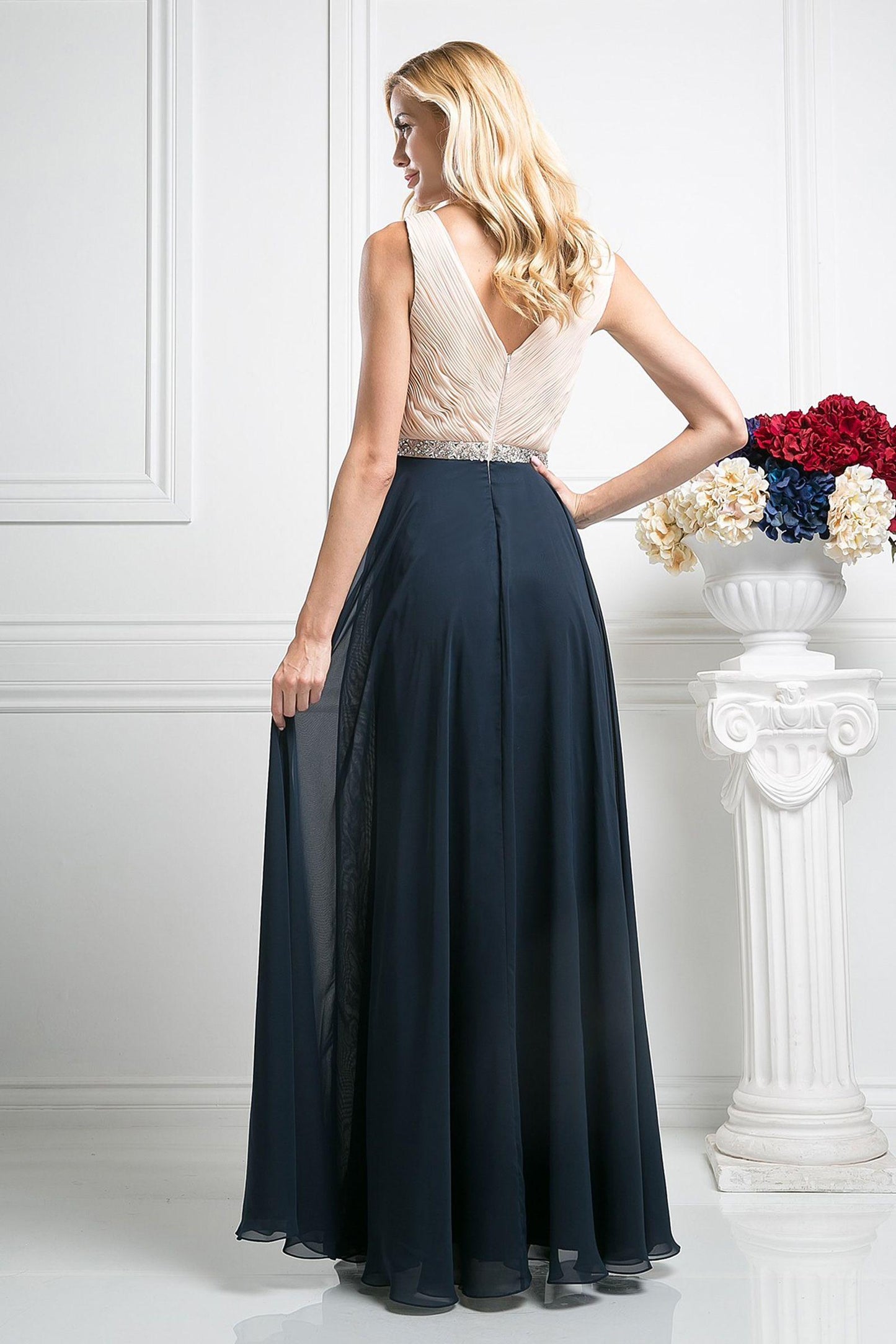 Beaded Belt Chiffon A - Line Dress-shopluxelook.store