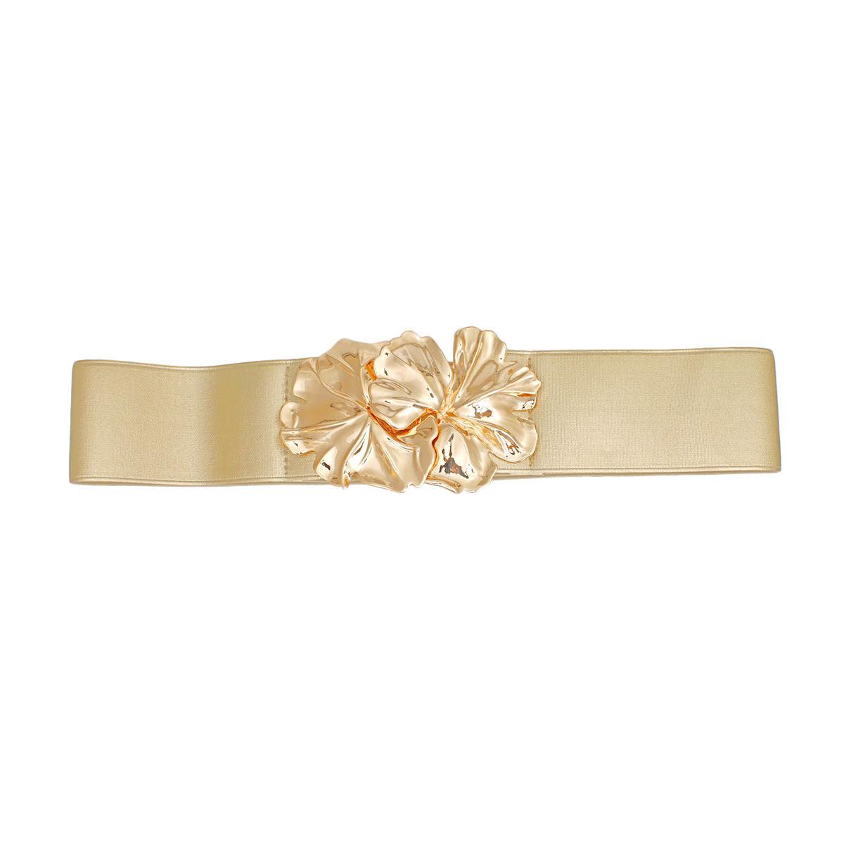 Belt Gold Wide Flower Buckle Stretch Belt Women-shopluxelook.store