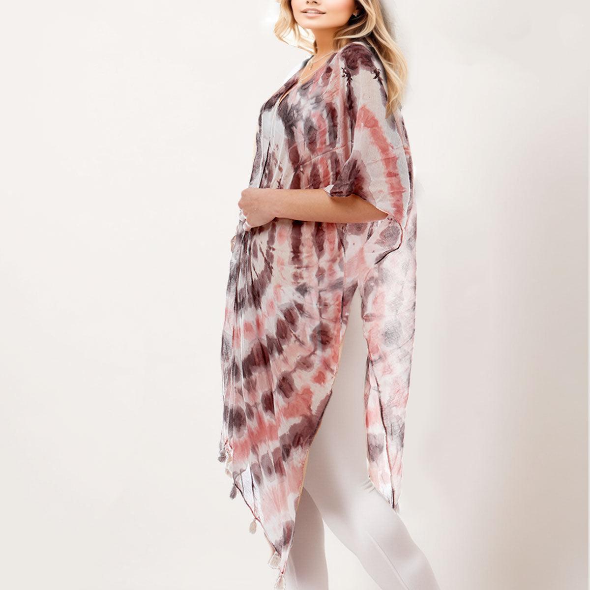 Black and Pink Tie Dye Beach Cover Up-shopluxelook.store