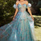 Blue Floral Printed Ball Gown-shopluxelook.store