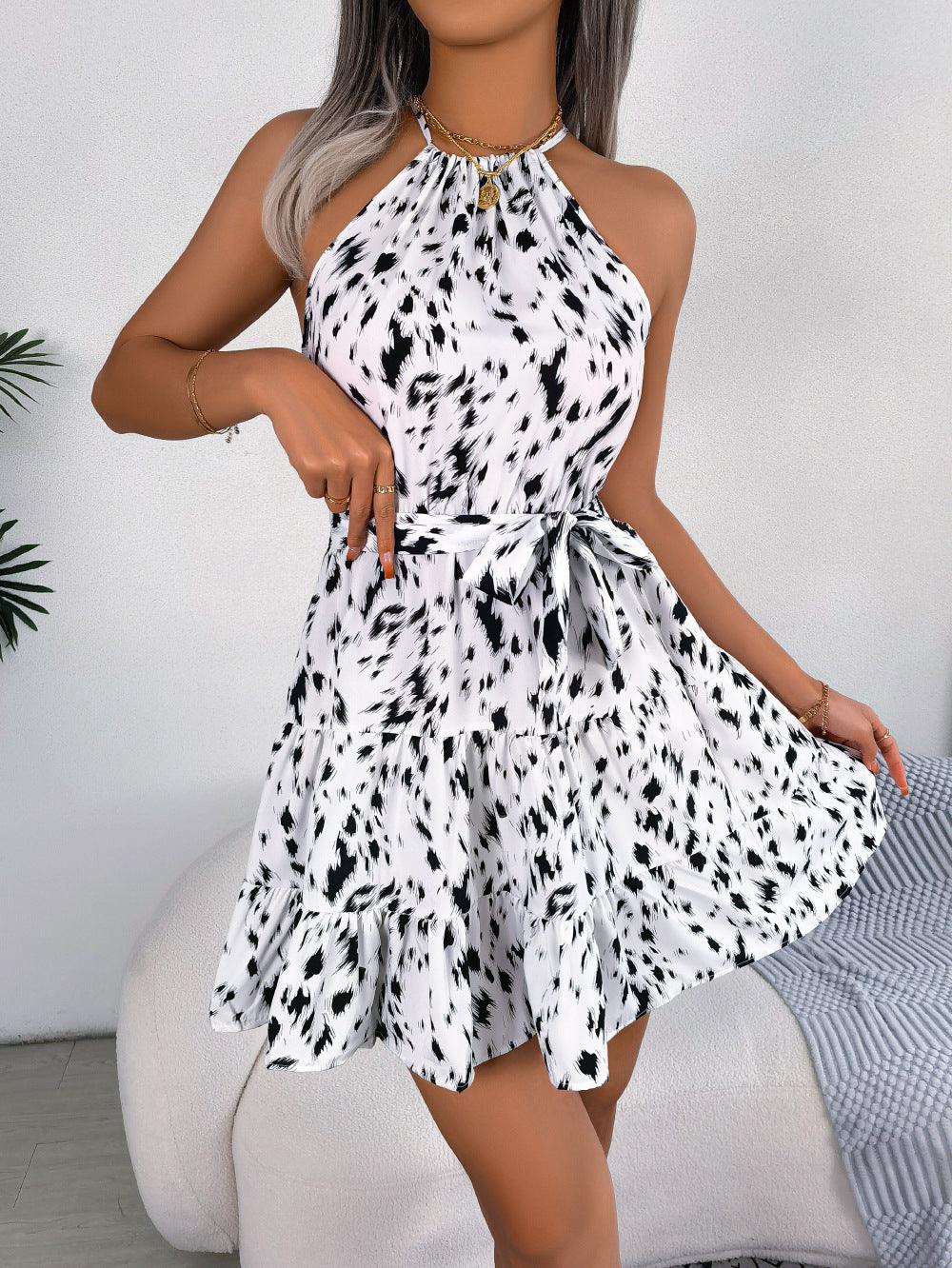 leopard print swing dress-Casual Leopard Print Ruffled Swing Dress Summer Fashion Beach Dresses Women-shopluxelook.store