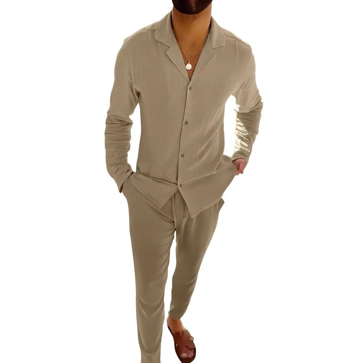 Casual Long-sleeved Suits Fashion Lapel Single-breasted Shirt Top And Slim-fit Trousers Men Clothing-shopluxelook.store