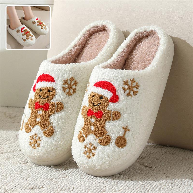 Christmas Snowflake Gingerbread Slippers Winter Indoor Non-slip Floor Bedroom Fuzzy House Shoes For Women Home Slippers-shopluxelook.store