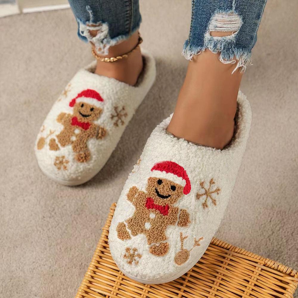 Christmas Snowflake Gingerbread Slippers-Christmas Snowflake Gingerbread Slippers Winter Indoor Non-slip Floor Bedroom Fuzzy House Shoes For Women Home Slippers-shopluxelook.store