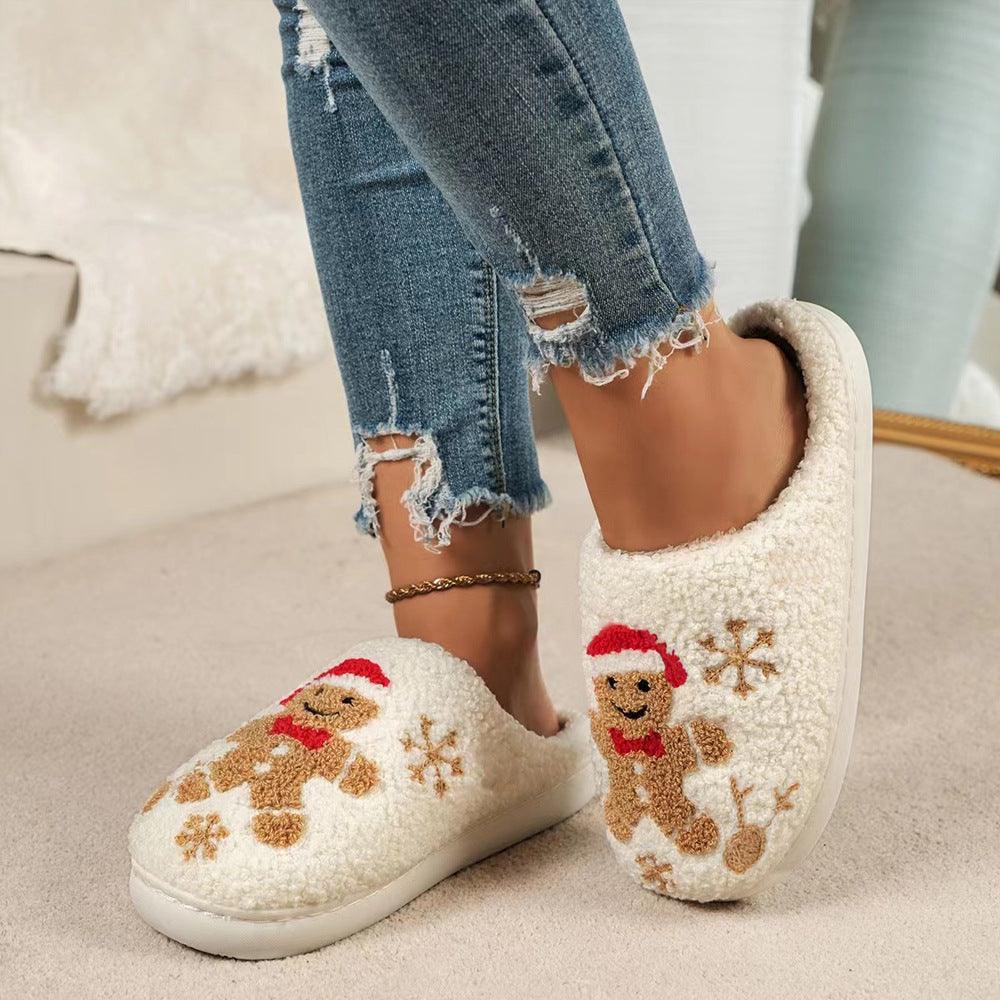 Christmas Snowflake Gingerbread Slippers-Christmas Snowflake Gingerbread Slippers Winter Indoor Non-slip Floor Bedroom Fuzzy House Shoes For Women Home Slippers-shopluxelook.store